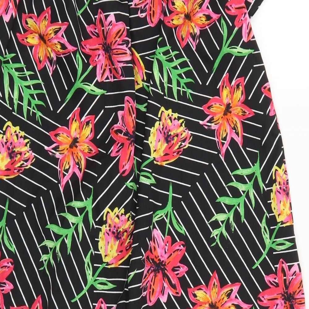 Primark Womens Black Floral Viscose Mini Size 10 Off the Shoulder Pullover