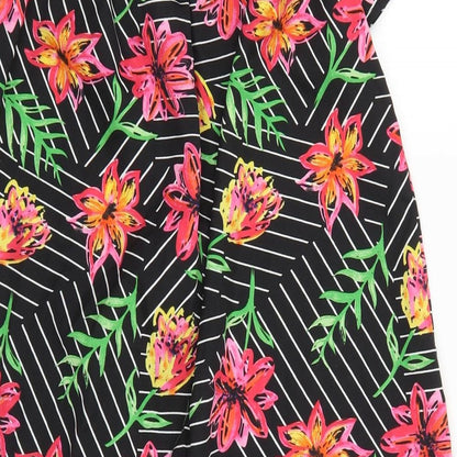 Primark Womens Black Floral Viscose Mini Size 10 Off the Shoulder Pullover