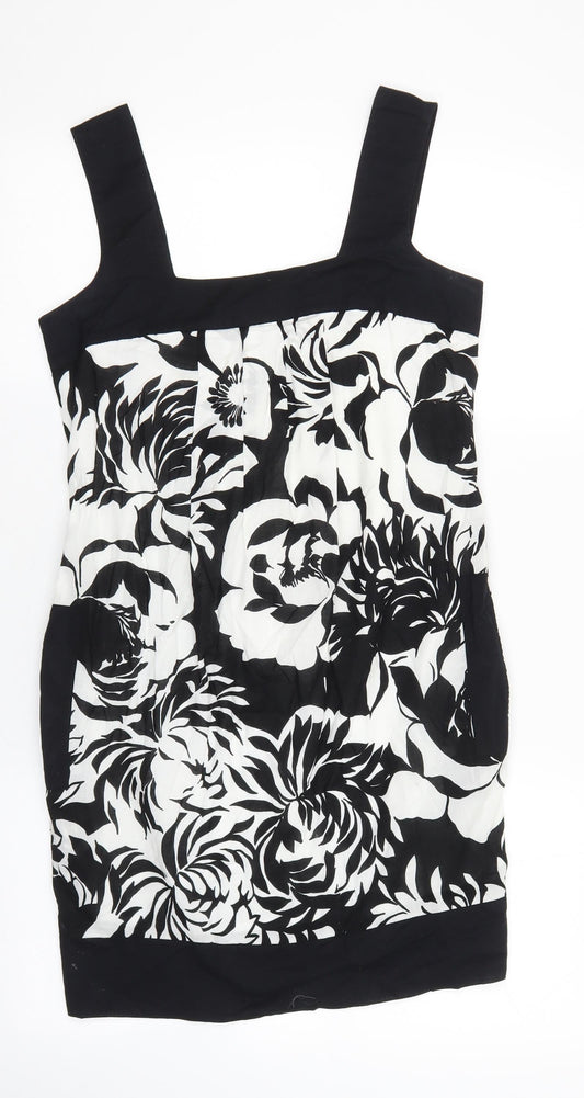 NEXT Womens Black Floral 100% Cotton Mini Size 8 Square Neck Button