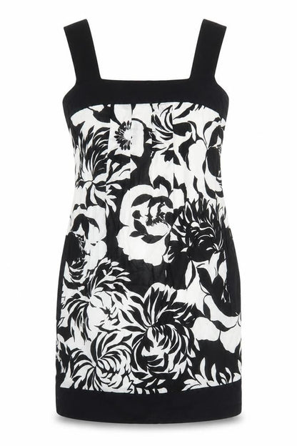 NEXT Womens Black Floral 100% Cotton Mini Size 8 Square Neck Button