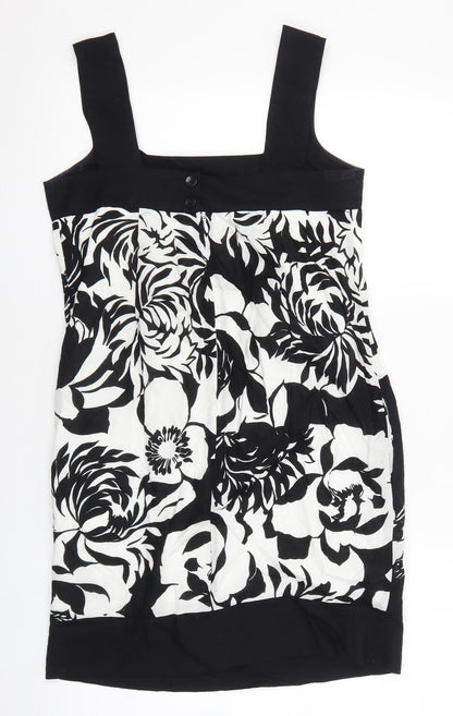 NEXT Womens Black Floral 100% Cotton Mini Size 8 Square Neck Button