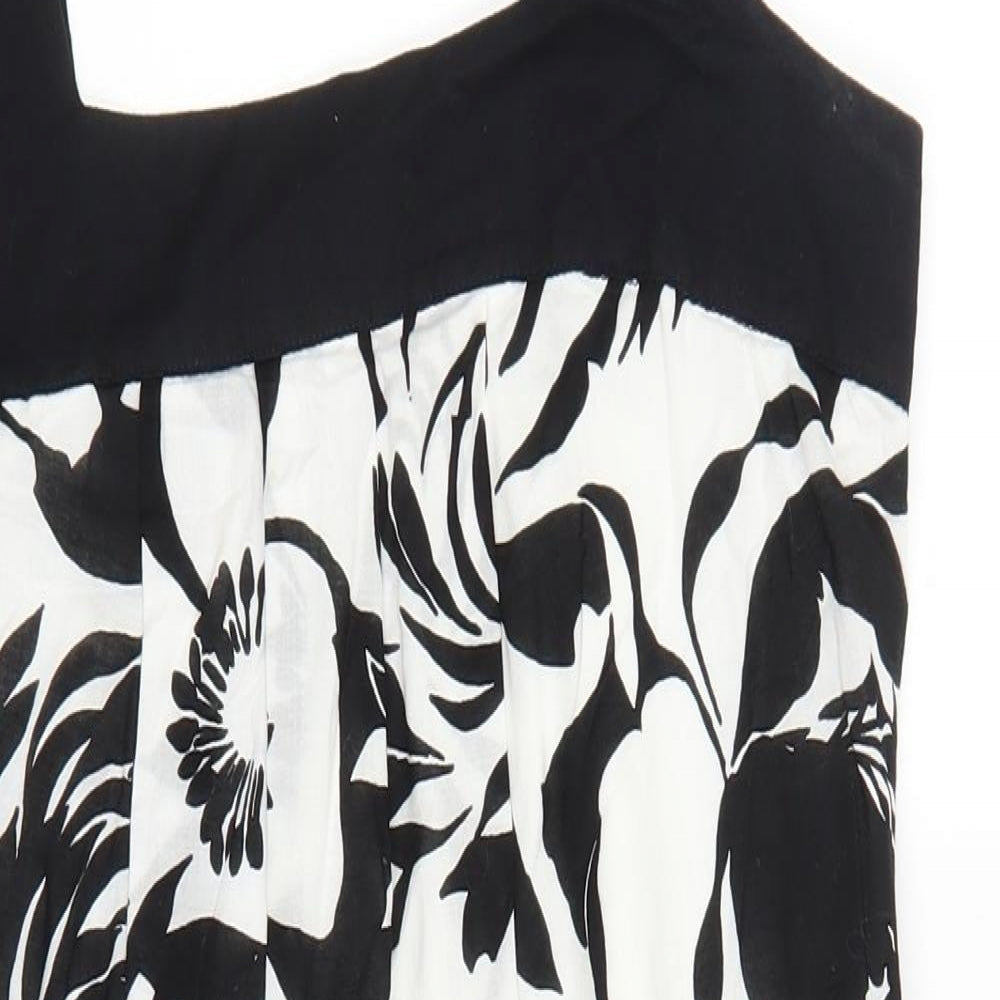 NEXT Womens Black Floral 100% Cotton Mini Size 8 Square Neck Button