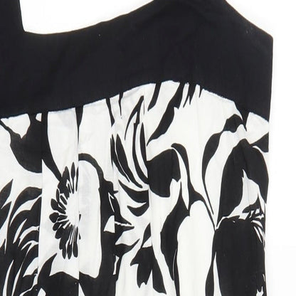 NEXT Womens Black Floral 100% Cotton Mini Size 8 Square Neck Button