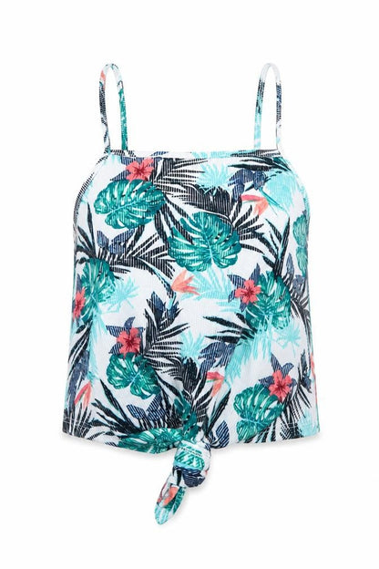 Primark Womens Multicoloured Geometric Polyester Basic Tank Size 12 Square Neck - Leaf Print Knot Front