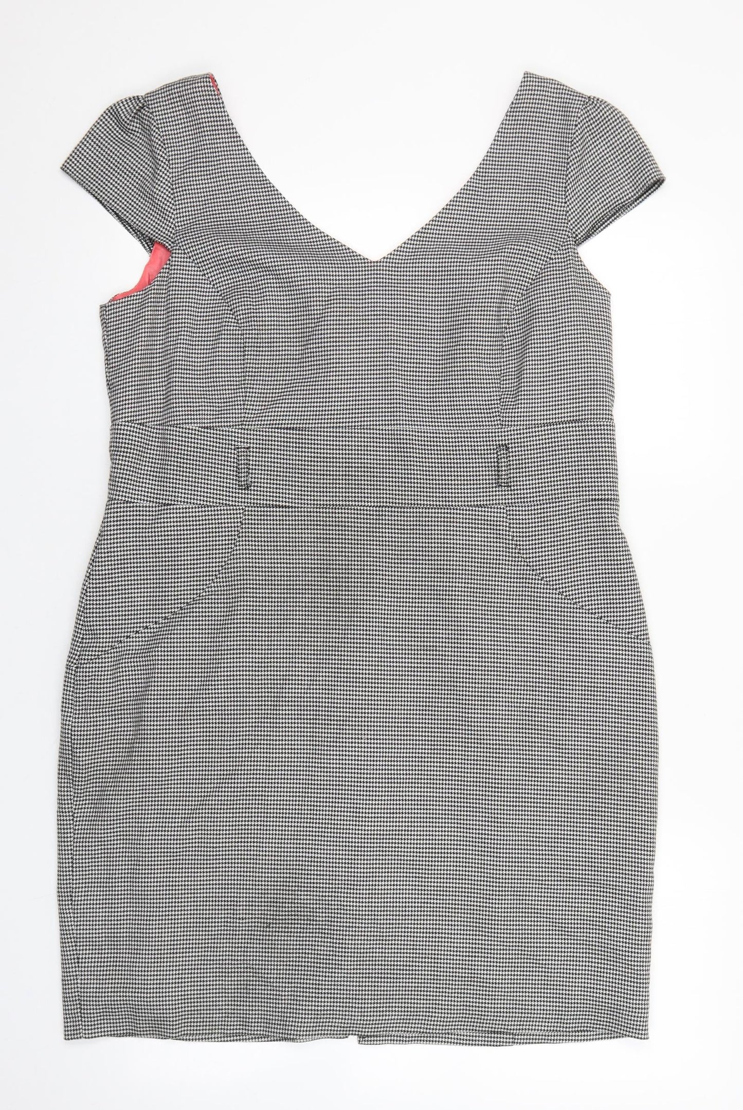 F&F Womens Black Geometric Polyester Shift Size 16 V-Neck Zip