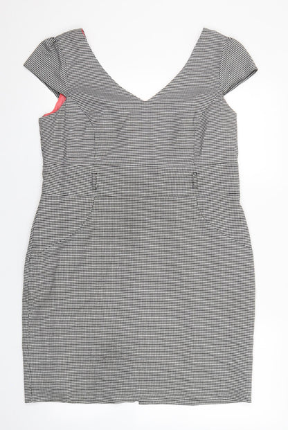 F&F Womens Black Geometric Polyester Shift Size 16 V-Neck Zip