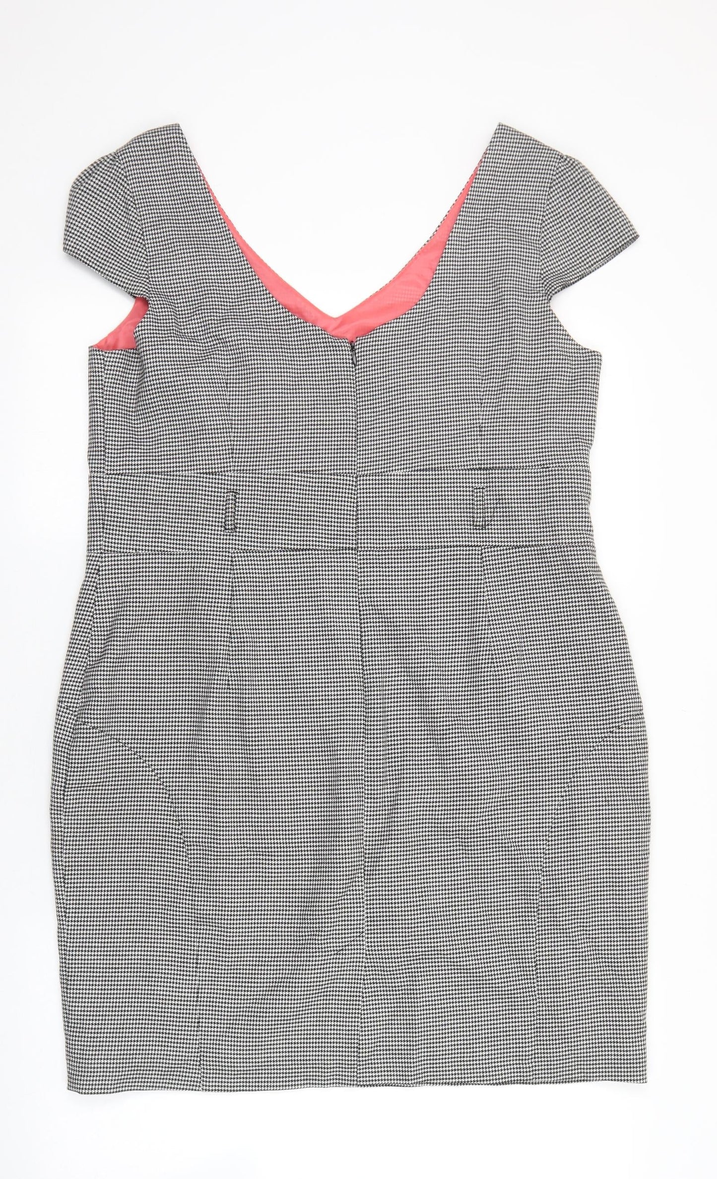 F&F Womens Black Geometric Polyester Shift Size 16 V-Neck Zip