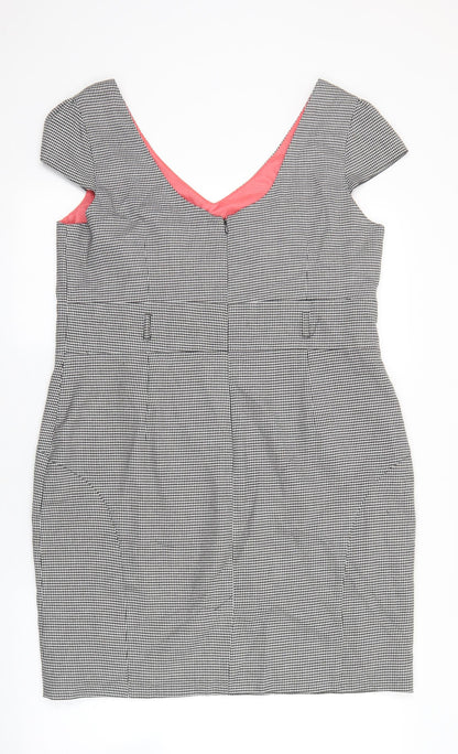 F&F Womens Black Geometric Polyester Shift Size 16 V-Neck Zip