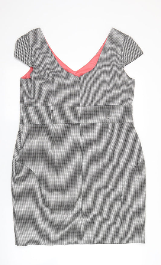 F&F Womens Black Geometric Polyester Shift Size 16 V-Neck Zip