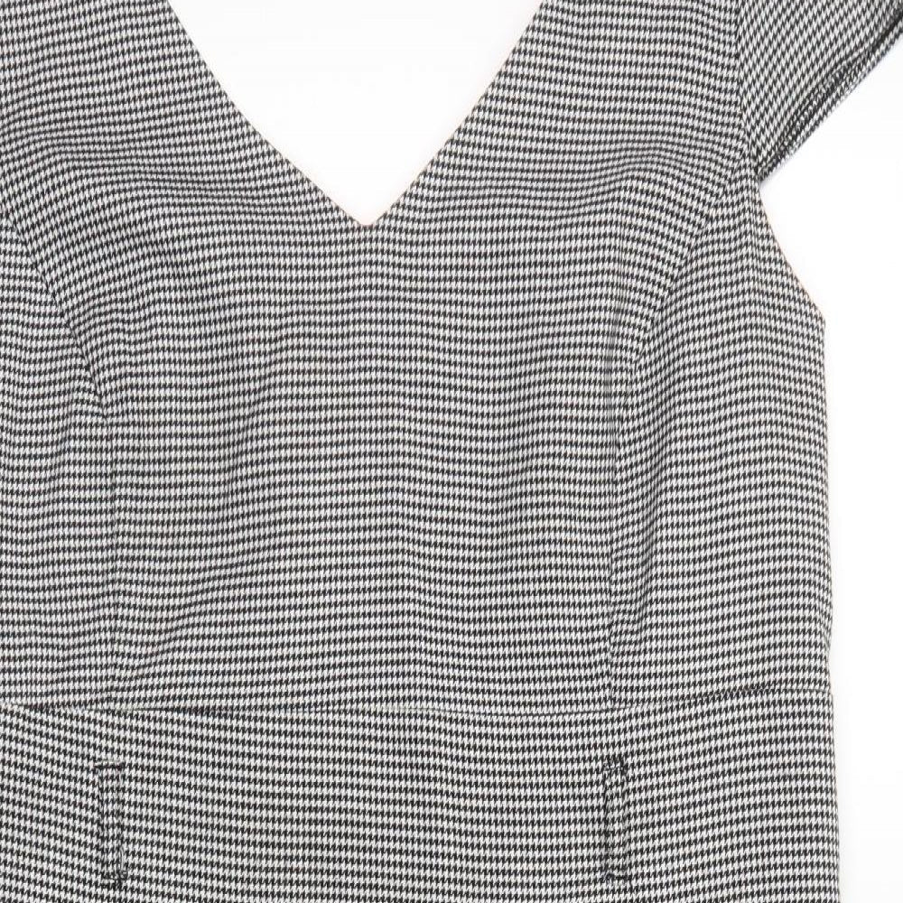 F&F Womens Black Geometric Polyester Shift Size 16 V-Neck Zip