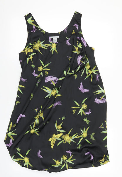 H&M Womens Black Floral Polyester Tank Dress Size 6 Scoop Neck Pullover
