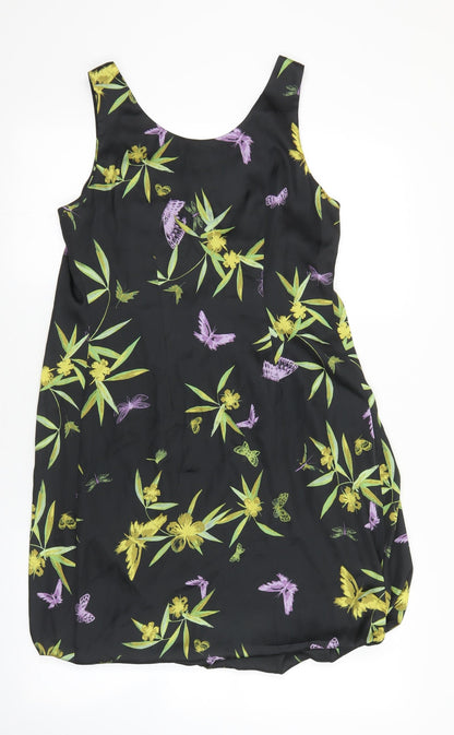 H&M Womens Black Floral Polyester Tank Dress Size 6 Scoop Neck Pullover