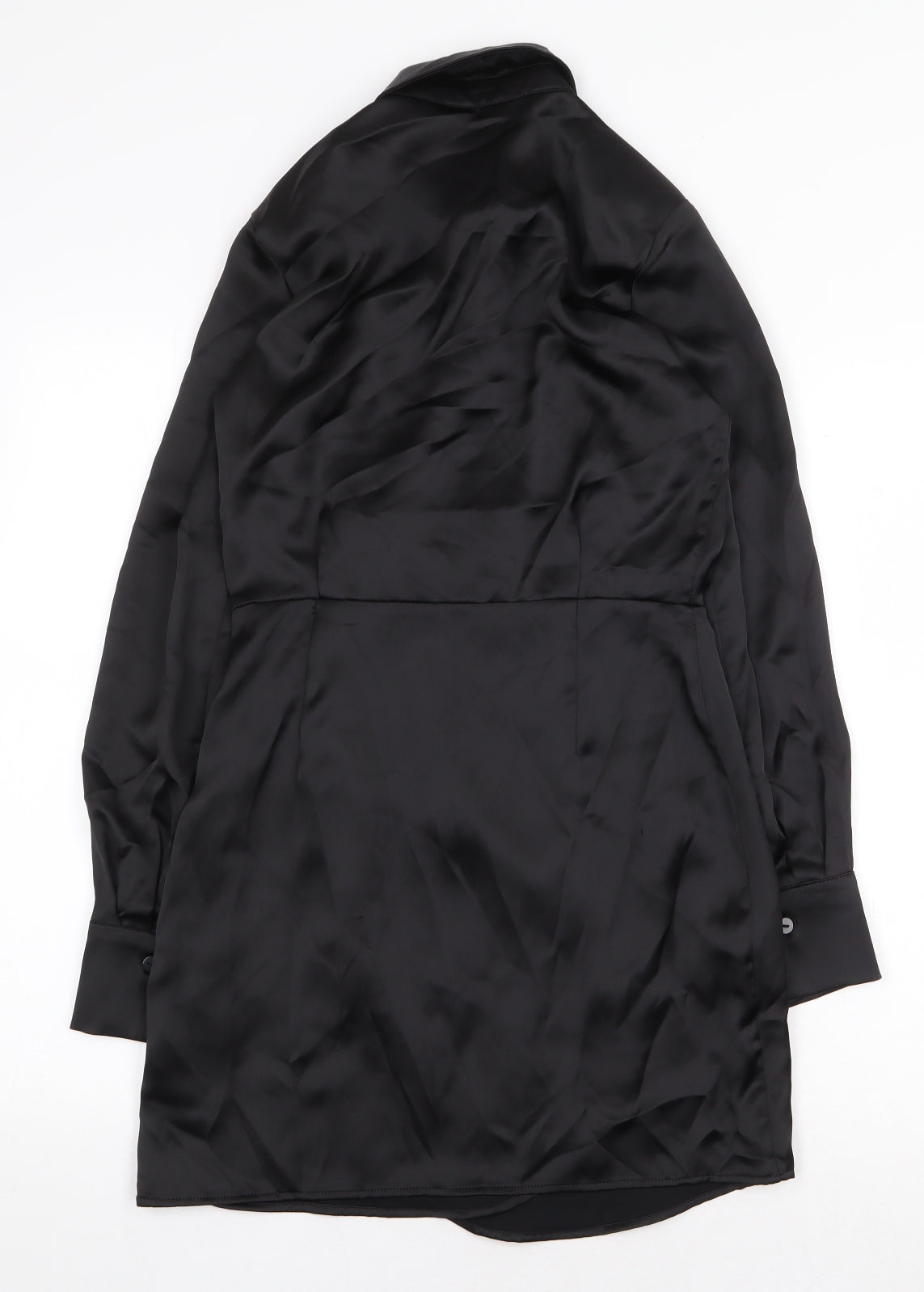 Stradivarius Womens Black Herringbone Polyester Shift Size S Collared Zip