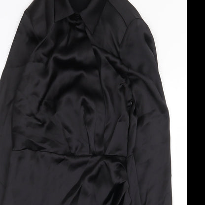 Stradivarius Womens Black Herringbone Polyester Shift Size S Collared Zip