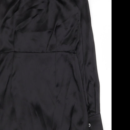 Stradivarius Womens Black Herringbone Polyester Shift Size S Collared Zip