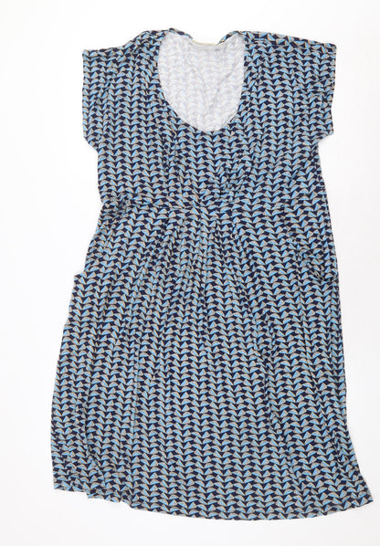 JoJo Maman Bébé Womens Blue Geometric Viscose A-Line Size L Scoop Neck Pullover
