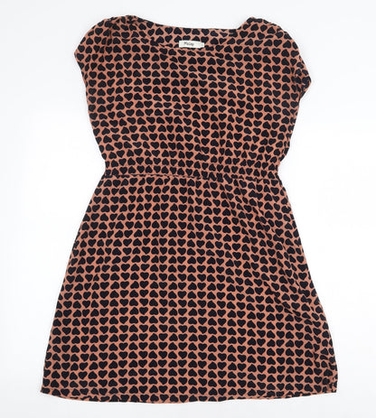 Maisy Womens Orange Geometric Polyester Skater Dress Size XS Boat Neck Pullover - Heart Print