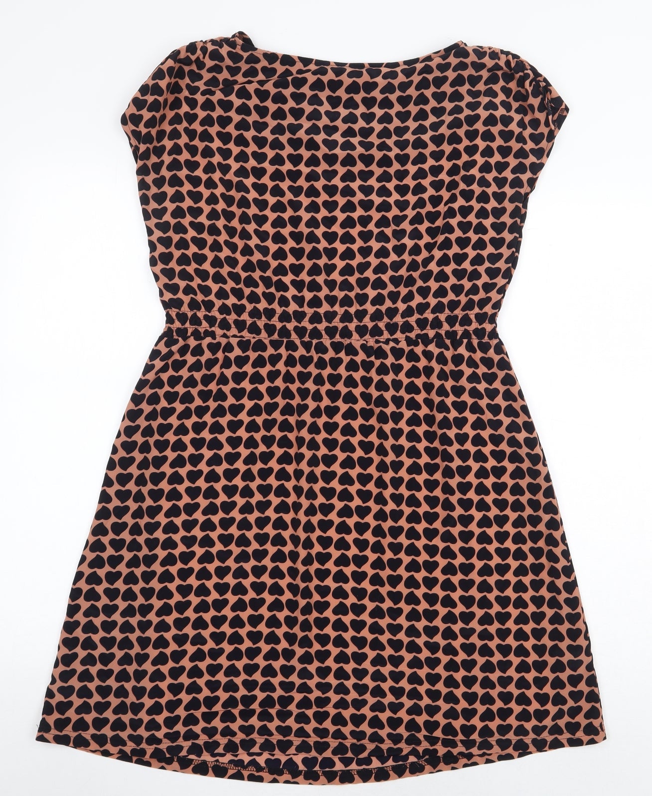 Maisy Womens Orange Geometric Polyester Skater Dress Size XS Boat Neck Pullover - Heart Print