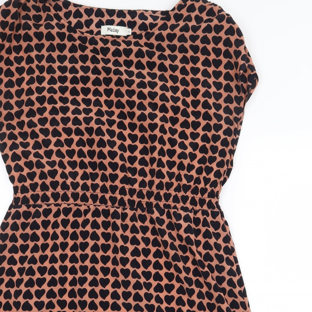 Maisy Womens Orange Geometric Polyester Skater Dress Size XS Boat Neck Pullover - Heart Print