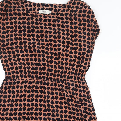 Maisy Womens Orange Geometric Polyester Skater Dress Size XS Boat Neck Pullover - Heart Print