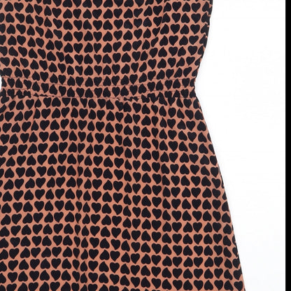 Maisy Womens Orange Geometric Polyester Skater Dress Size XS Boat Neck Pullover - Heart Print