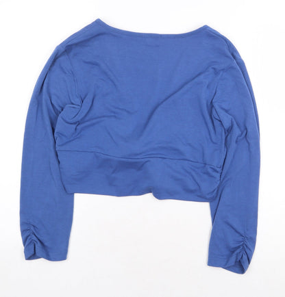 Womens UK Size S Text Blue Cropped T-Shirt