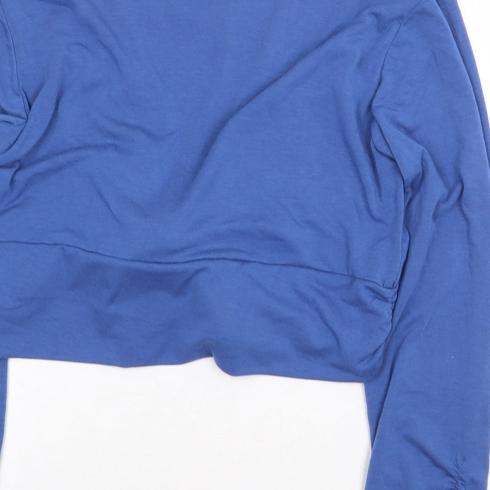 Womens UK Size S Text Blue Cropped T-Shirt