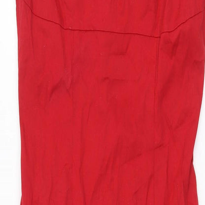 Warehouse Womens Red Herringbone Cotton Slip Dress Size 8 Scoop Neck Zip