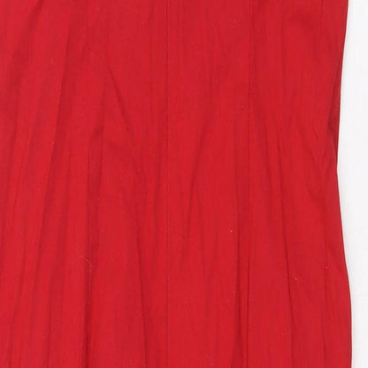 Warehouse Womens Red Herringbone Cotton Slip Dress Size 8 Scoop Neck Zip