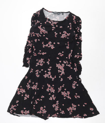 Dorothy Perkins Womens Black Floral Cotton Fit & Flare Size 8 Boat Neck Pullover