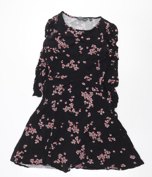 Dorothy Perkins Womens Black Floral Cotton Fit & Flare Size 8 Boat Neck Pullover