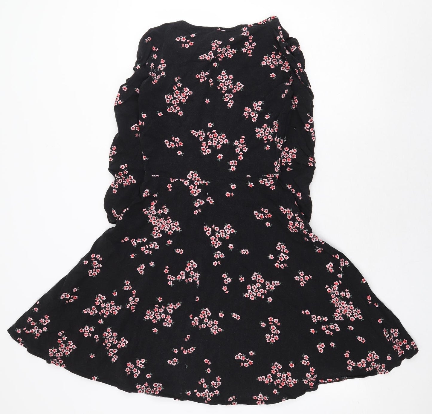 Dorothy Perkins Womens Black Floral Cotton Fit & Flare Size 8 Boat Neck Pullover