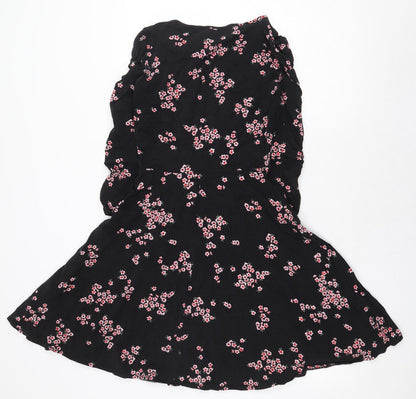 Dorothy Perkins Womens Black Floral Cotton Fit & Flare Size 8 Boat Neck Pullover