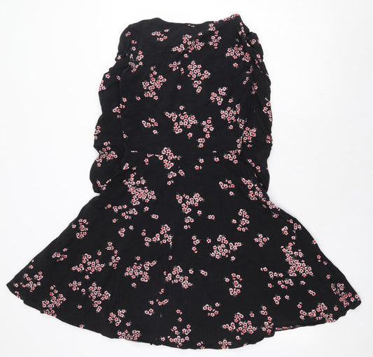Dorothy Perkins Womens Black Floral Cotton Fit & Flare Size 8 Boat Neck Pullover