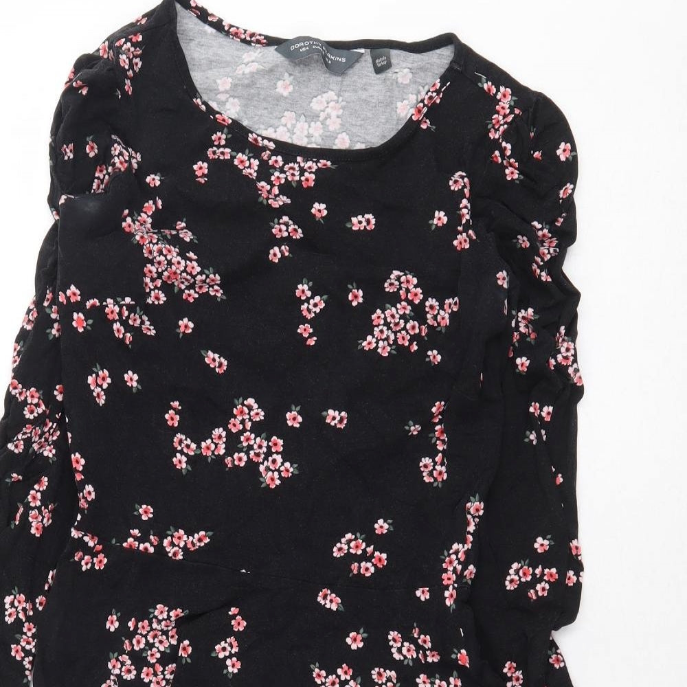 Dorothy Perkins Womens Black Floral Cotton Fit & Flare Size 8 Boat Neck Pullover