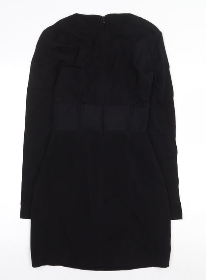 Zara Womens Black Polyamide Pencil Dress Size S Boat Neck Zip