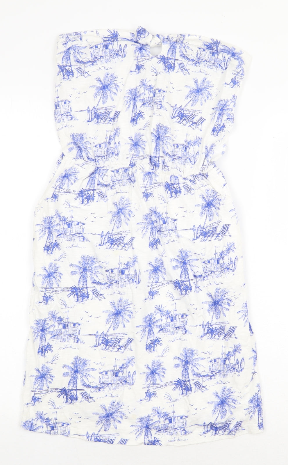 NEXT Womens White Geometric 100% Cotton Mini Size 8 Off the Shoulder Pullover - Beach