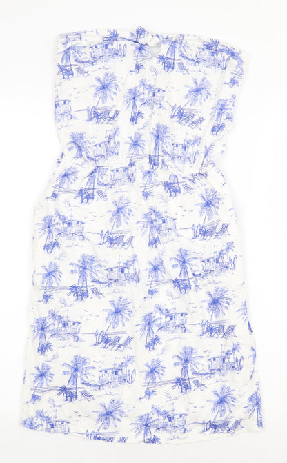 NEXT Womens White Geometric 100% Cotton Mini Size 8 Off the Shoulder Pullover - Beach