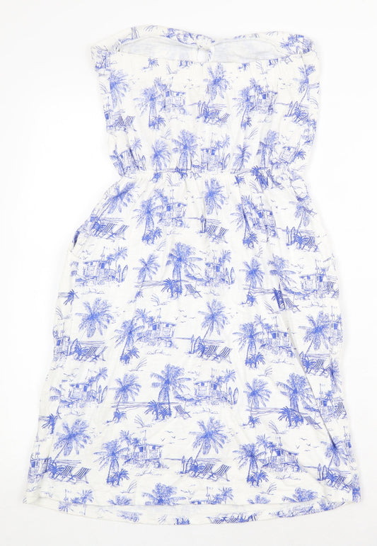 NEXT Womens White Geometric 100% Cotton Mini Size 8 Off the Shoulder Pullover - Beach