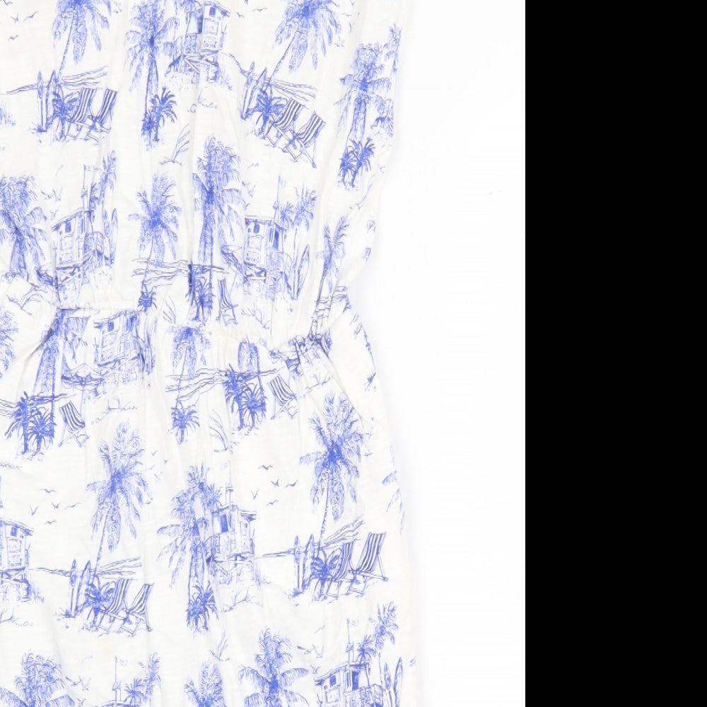 NEXT Womens White Geometric 100% Cotton Mini Size 8 Off the Shoulder Pullover - Beach