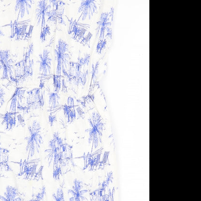 NEXT Womens White Geometric 100% Cotton Mini Size 8 Off the Shoulder Pullover - Beach