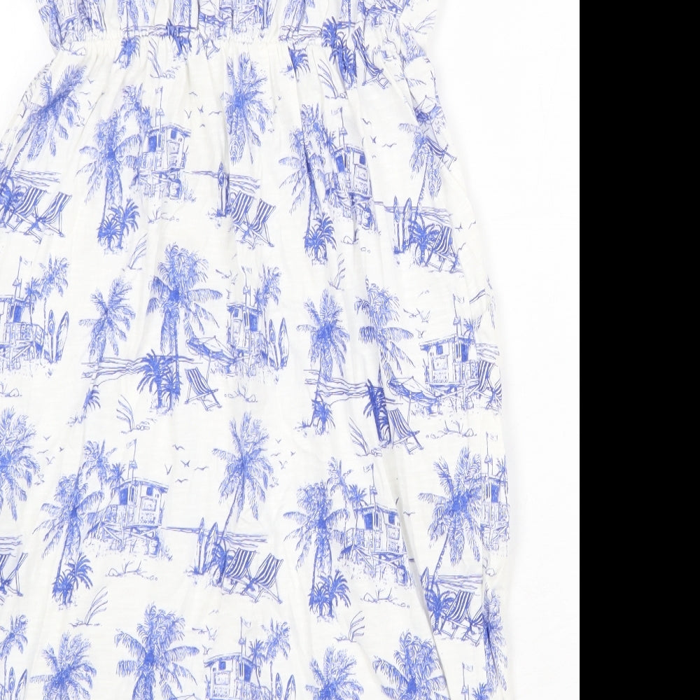 NEXT Womens White Geometric 100% Cotton Mini Size 8 Off the Shoulder Pullover - Beach