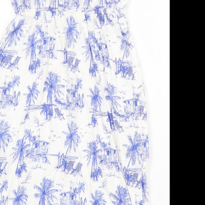 NEXT Womens White Geometric 100% Cotton Mini Size 8 Off the Shoulder Pullover - Beach