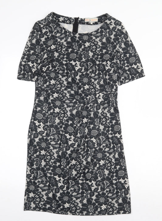 Billie & Blossom Womens Black Floral Polyester A-Line Size 12 Boat Neck Zip