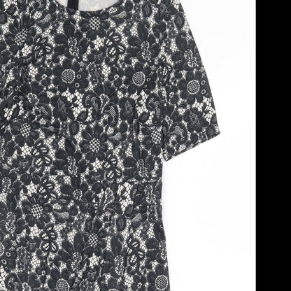 Billie & Blossom Womens Black Floral Polyester A-Line Size 12 Boat Neck Zip