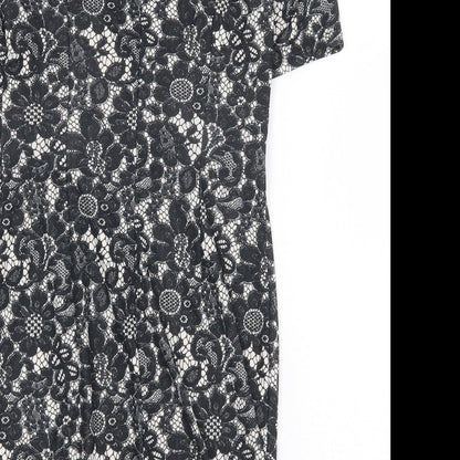 Billie & Blossom Womens Black Floral Polyester A-Line Size 12 Boat Neck Zip