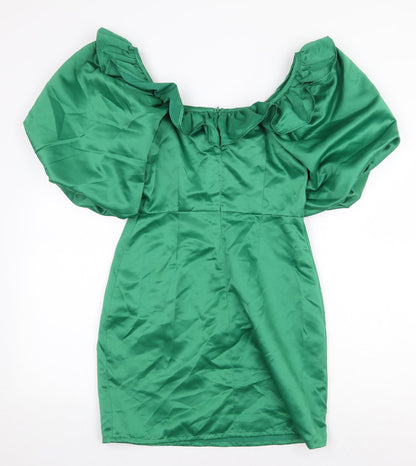 New Look Womens Green Polyester Pencil Dress Size 8 Off the Shoulder Zip