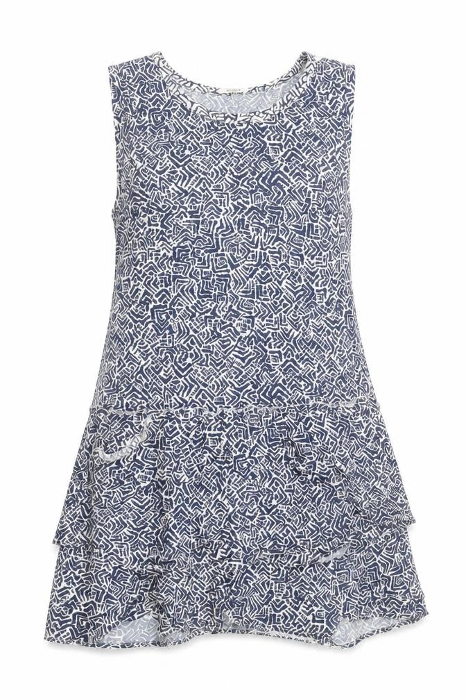 Promod Womens Blue Geometric Viscose Mini Size 12 Boat Neck Pullover