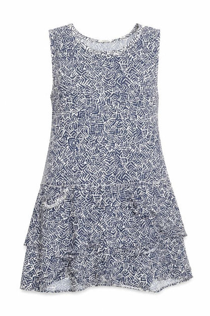 Promod Womens Blue Geometric Viscose Mini Size 12 Boat Neck Pullover