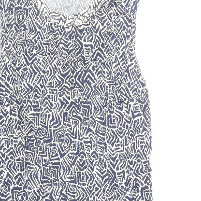 Promod Womens Blue Geometric Viscose Mini Size 12 Boat Neck Pullover